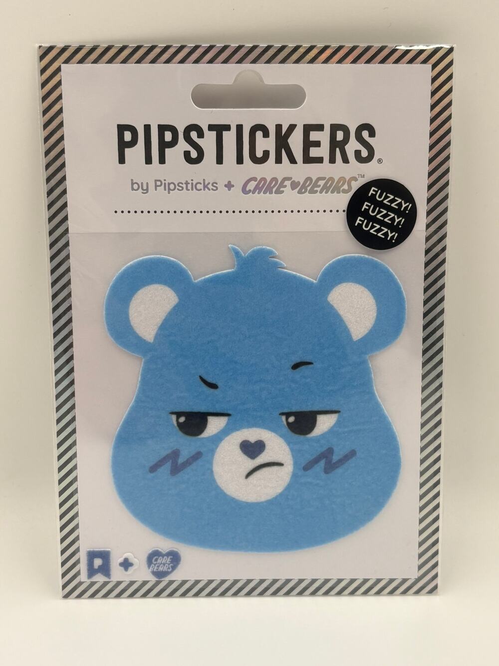 Pipsticks Care Bears Grumpy Bear Fuzzy Sticker 4x4 Blue Collectible NEW